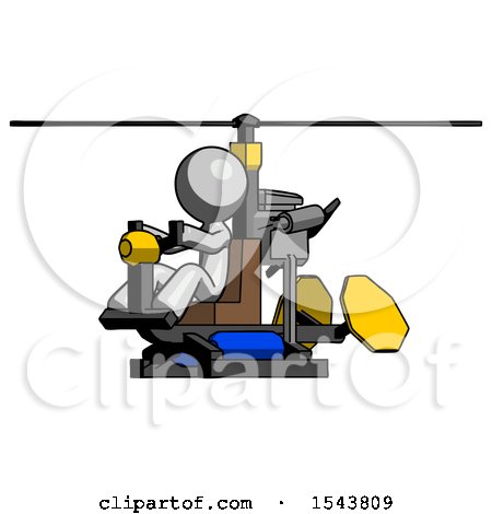 Gray Design Mascot Man Flying in Gyrocopter Front Side Angle View by Leo Blanchette
