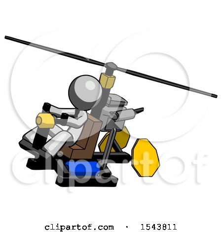 Gray Design Mascot Man Flying in Gyrocopter Front Side Angle Top View by Leo Blanchette