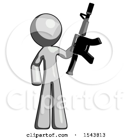 Gray Design Mascot Man Holding Automatic Gun by Leo Blanchette