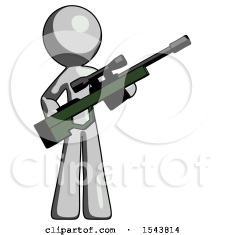Gray Design Mascot Man Holding Sniper Rifle Gun by Leo Blanchette