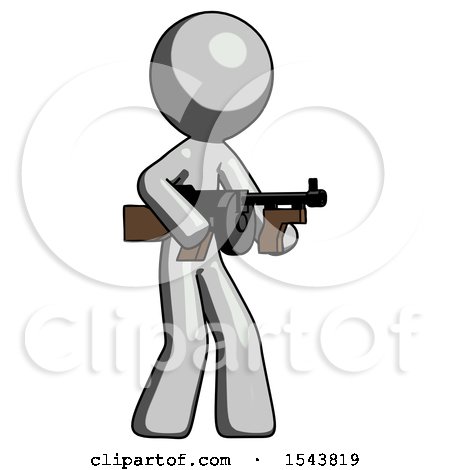 Gray Design Mascot Man Tommy Gun Gangster Shooting Pose by Leo Blanchette