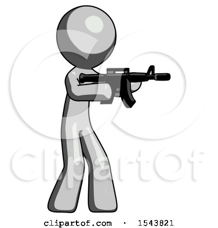Gray Design Mascot Man Shooting Automatic Assault Weapon by Leo Blanchette
