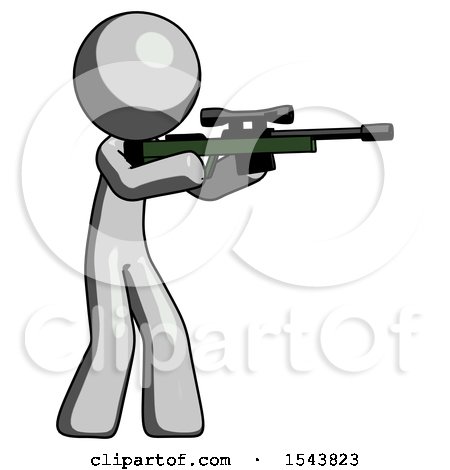 Gray Design Mascot Man Shooting Sniper Rifle by Leo Blanchette