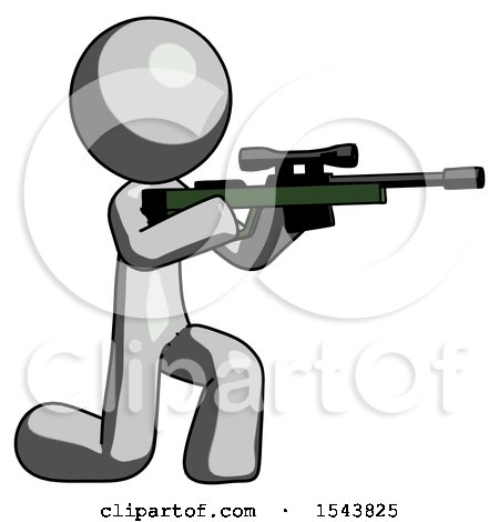 Gray Design Mascot Man Kneeling Shooting Sniper Rifle by Leo Blanchette