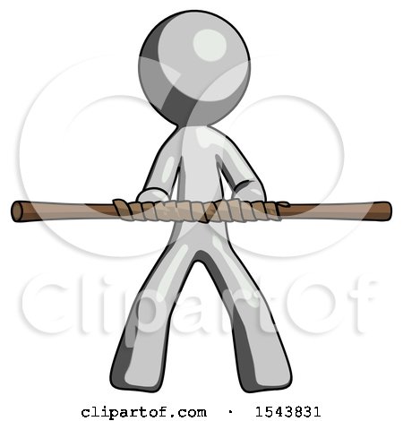 Gray Design Mascot Man Bo Staff Kung Fu Defense Pose by Leo Blanchette
