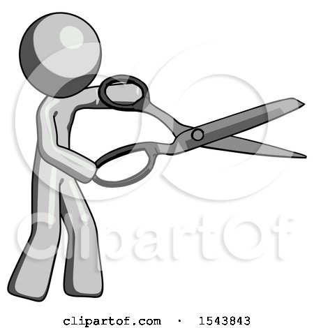 Gray Design Mascot Man Holding Giant Scissors Cutting out Something by Leo Blanchette