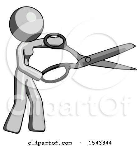 Gray Design Mascot Woman Holding Giant Scissors Cutting out Something by Leo Blanchette