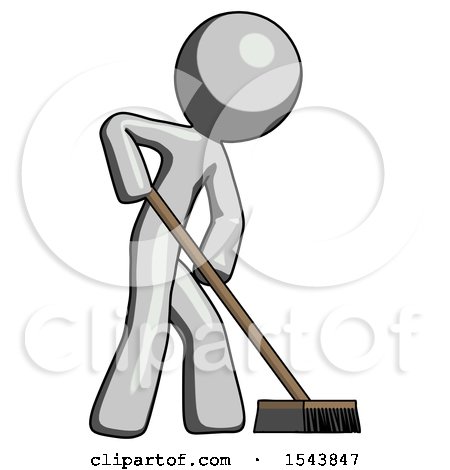Gray Design Mascot Man Cleaning Services Janitor Sweeping Side View by Leo Blanchette
