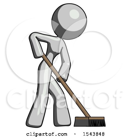 Gray Design Mascot Woman Cleaning Services Janitor Sweeping Side View by Leo Blanchette
