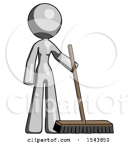Gray Design Mascot Woman Standing with Industrial Broom by Leo Blanchette