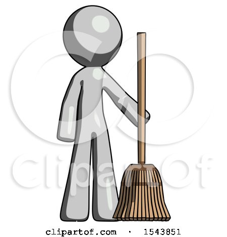 Gray Design Mascot Man Standing with Broom Cleaning Services by Leo Blanchette