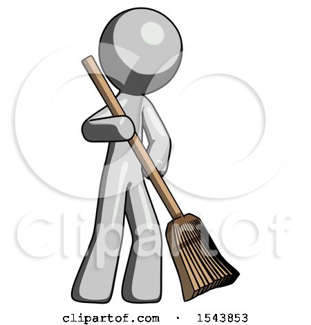 Gray Design Mascot Man Sweeping Area with Broom by Leo Blanchette