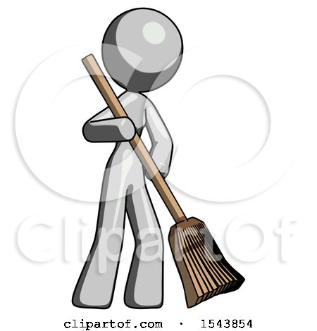 Gray Design Mascot Woman Sweeping Area with Broom by Leo Blanchette