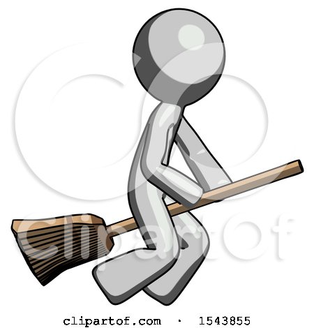 Gray Design Mascot Man Flying on Broom by Leo Blanchette