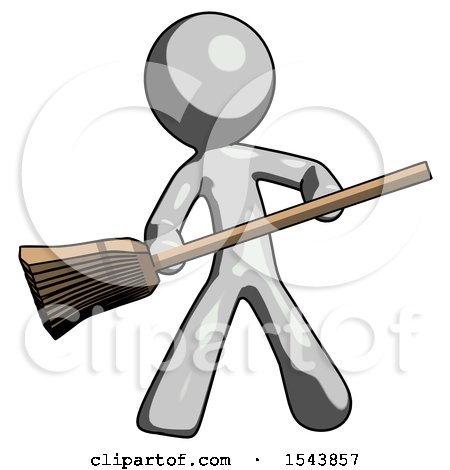 Gray Design Mascot Man Broom Fighter Defense Pose by Leo Blanchette