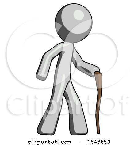 Gray Design Mascot Man Walking with Hiking Stick by Leo Blanchette