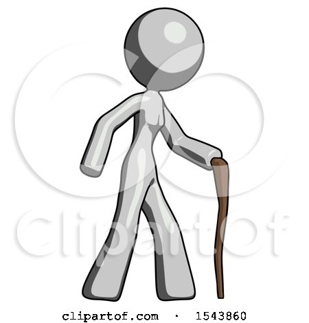 Gray Design Mascot Woman Walking with Hiking Stick by Leo Blanchette