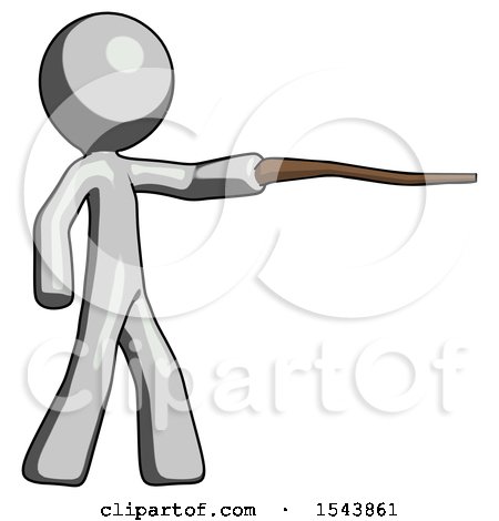 Gray Design Mascot Man Pointing with Hiking Stick by Leo Blanchette