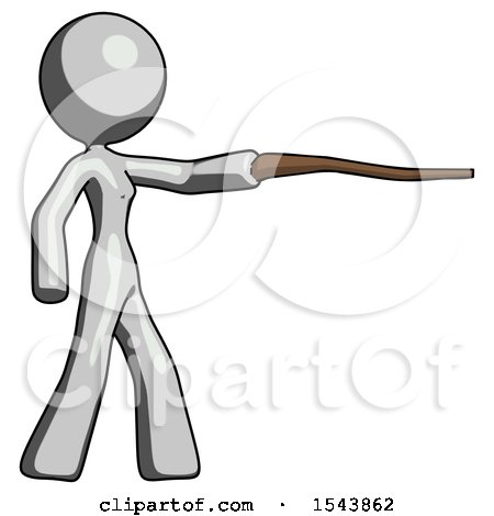 Gray Design Mascot Woman Pointing with Hiking Stick by Leo Blanchette