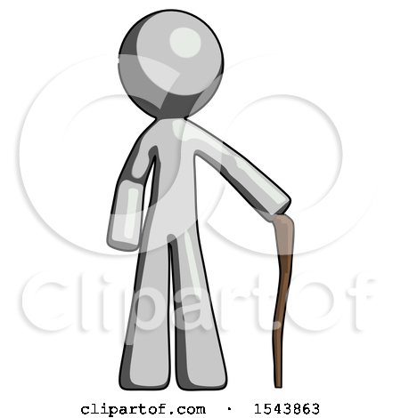 Gray Design Mascot Man Standing with Hiking Stick by Leo Blanchette