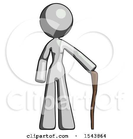 Gray Design Mascot Woman Standing with Hiking Stick by Leo Blanchette