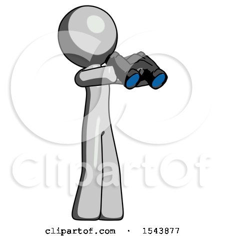 Gray Design Mascot Man Holding Binoculars Ready to Look Right by Leo Blanchette