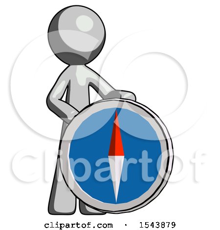 Gray Design Mascot Man Standing Beside Large Compass by Leo Blanchette