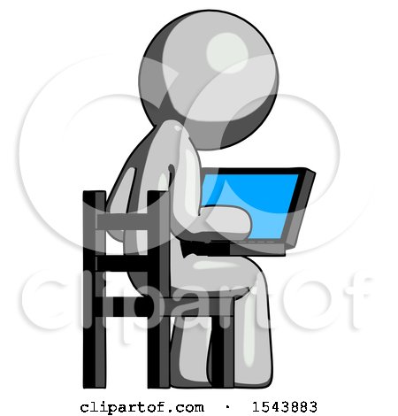 Gray Design Mascot Man Using Laptop Computer While Sitting in Chair View from Back by Leo Blanchette