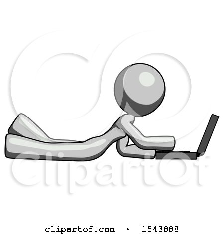 Gray Design Mascot Woman Using Laptop Computer While Lying on Floor Side View by Leo Blanchette