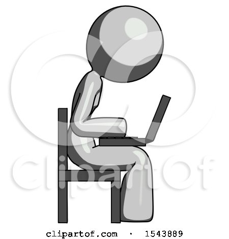 Gray Design Mascot Woman Using Laptop Computer While Sitting in Chair View from Side by Leo Blanchette