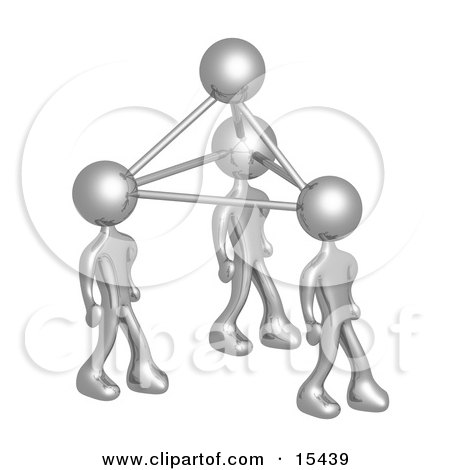 Silver Business People Connected By Atoms, Symbolizing Teamwork, Brainstorming, Creativity And Ideas Clipart Illustration Image by 3poD