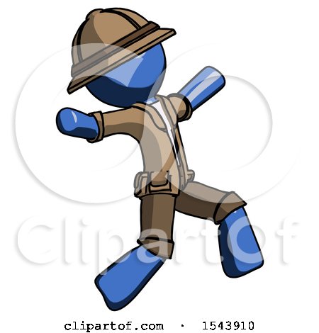 Blue Explorer Ranger Man Running Away in Hysterical Panic Direction Right by Leo Blanchette