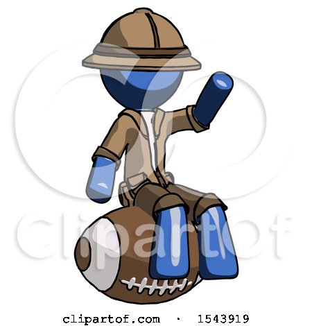 Blue Explorer Ranger Man Sitting on Giant Football by Leo Blanchette