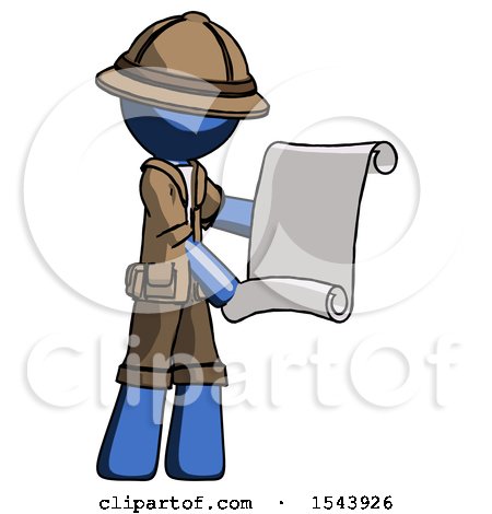 Blue Explorer Ranger Man Holding Blueprints or Scroll by Leo Blanchette
