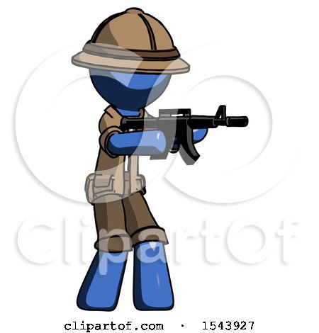 Blue Explorer Ranger Man Shooting Automatic Assault Weapon by Leo Blanchette
