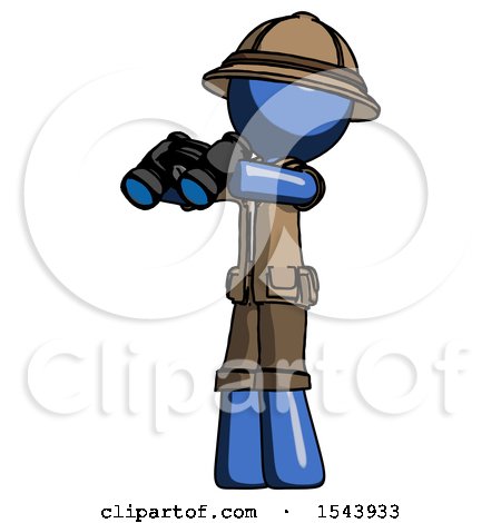Blue Explorer Ranger Man Holding Binoculars Ready to Look Left by Leo Blanchette