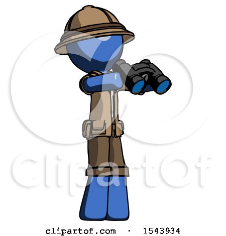 Blue Explorer Ranger Man Holding Binoculars Ready to Look Right by Leo Blanchette