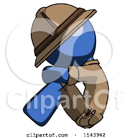 Blue Explorer Ranger Man Sitting with Head down Facing Sideways Left by Leo Blanchette