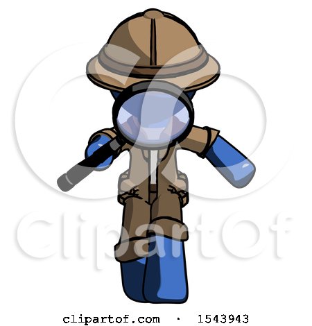 Blue Explorer Ranger Man Looking down Through Magnifying Glass by Leo Blanchette
