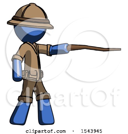 Blue Explorer Ranger Man Pointing with Hiking Stick by Leo Blanchette