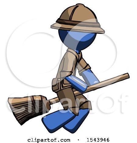 Blue Explorer Ranger Man Flying on Broom by Leo Blanchette