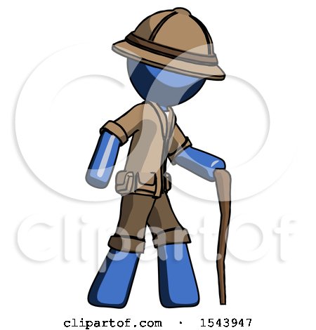 Blue Explorer Ranger Man Walking with Hiking Stick by Leo Blanchette