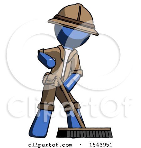 Blue Explorer Ranger Man Cleaning Services Janitor Sweeping Floor with Push Broom by Leo Blanchette