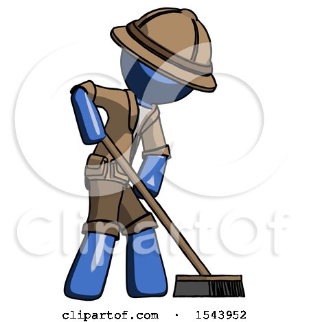 Blue Explorer Ranger Man Cleaning Services Janitor Sweeping Side View by Leo Blanchette