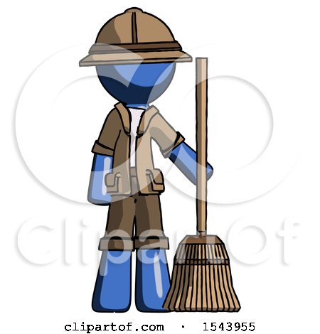 Blue Explorer Ranger Man Standing with Broom Cleaning Services by Leo Blanchette