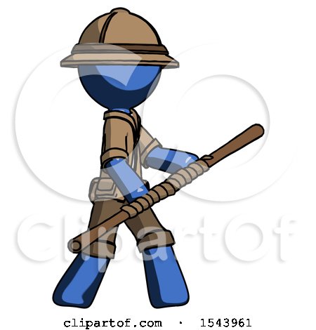 Blue Explorer Ranger Man Holding Bo Staff in Sideways Defense Pose by Leo Blanchette
