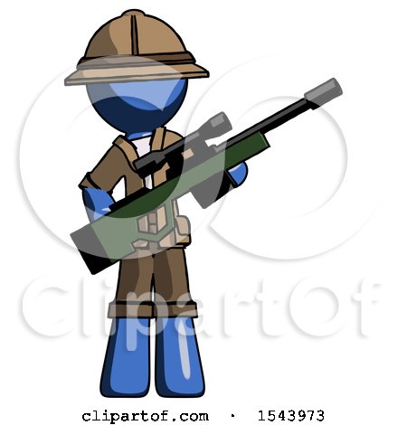 Blue Explorer Ranger Man Holding Sniper Rifle Gun by Leo Blanchette