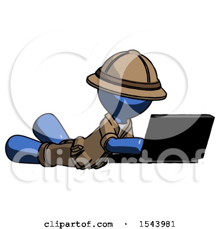 Blue Explorer Ranger Man Using Laptop Computer While Lying on Floor Side Angled View by Leo Blanchette