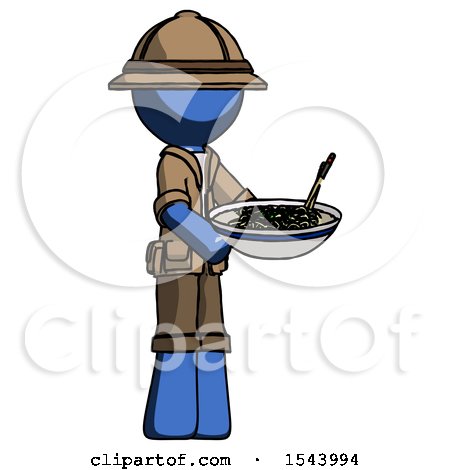 Blue Explorer Ranger Man Holding Noodles Offering to Viewer by Leo Blanchette