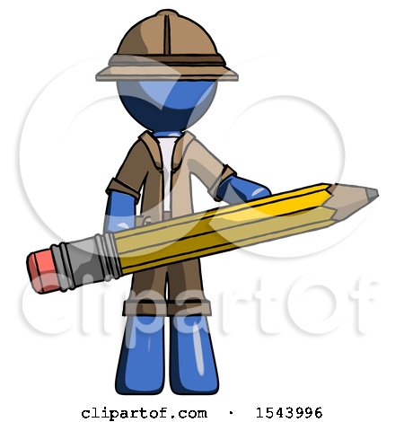Blue Explorer Ranger Man Writer or Blogger Holding Large Pencil by Leo Blanchette